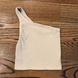 Nikibiki Ribbed Cream one shoulder Top